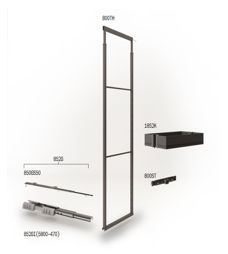 852HK Colonna estraibile con guide a sfera Ardesia