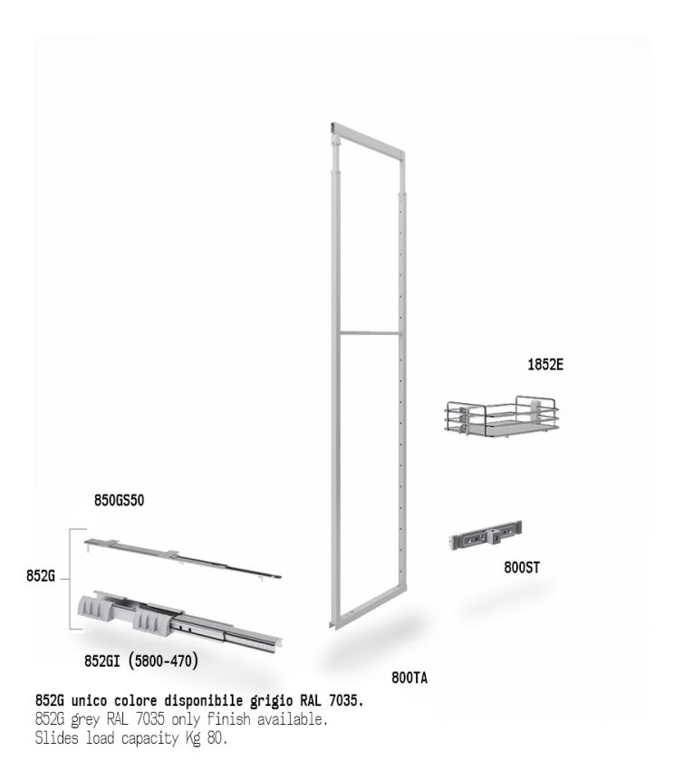 852AE Colonna estraibile con guide a sfera Cromo Grigio