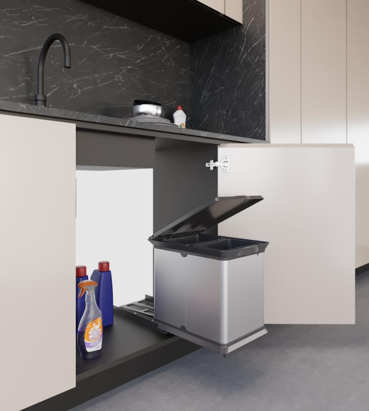97EXA/2 Pattumiera estraibile con rivestimento in acciaio e coperchio in materiale plastico Ardesia