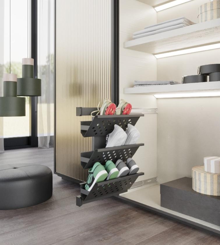 AZPSL Portascarpe estraibile reversibile  per armadio Nero